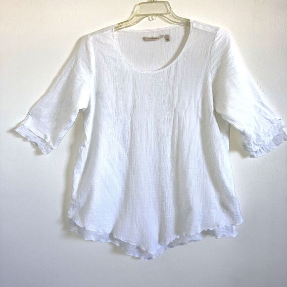 SOFT SURROUNDINGS L 100% Cotton Solid White Layer Tiered Relaxed Fit Neutral Top - Picture 1 of 5